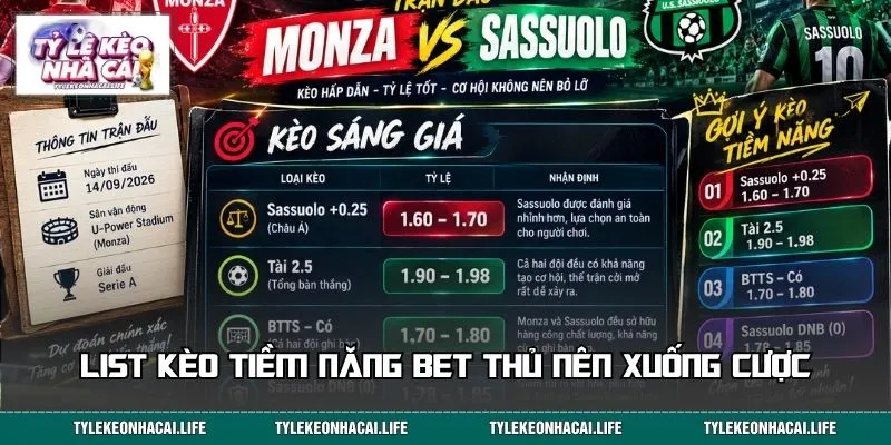 List kèo tiềm năng bet thủ nên xuống cược